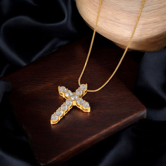 DELICATE ZIRCOIN CROSS NECKLACE 18K GOLD PLATED