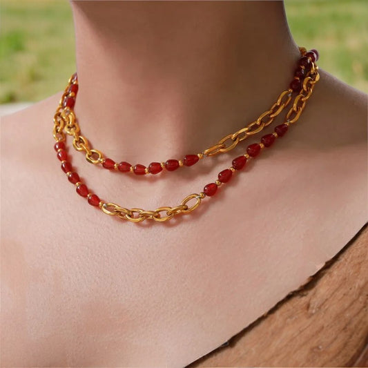 RED AGATE LINK CHAIN SET