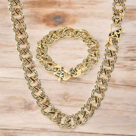 FLOWER PATTERN CUBAN LINK CHAIN