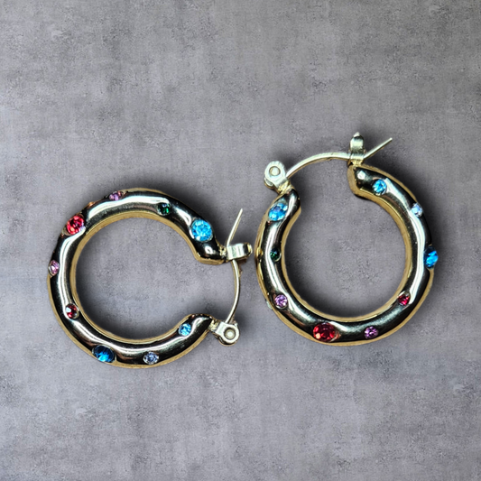 ZIRCOIN/PEARL/COLOR MIX HOOP EARRINGS